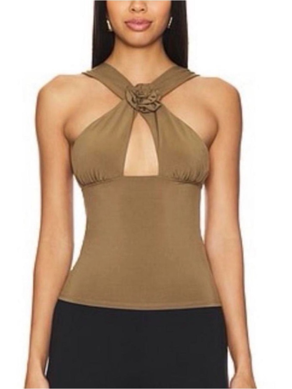 WeWoreWhat Olive halter cross over top with heart decal